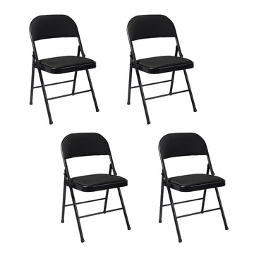ARIANA HOMEWARE Folding Chairs Padded Fabric Seat - Heavy Duty Metal Frame - Multi-Purpose Foldable Backrest Chair - Easy Fold & Store Cushioned Seats (Black, 4 x Chair)
