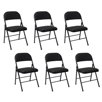 ARIANA HOMEWARE Folding Chairs Padded Fabric Seat - Heavy Duty Metal Frame - Multi-Purpose Foldable Backrest Chair - Easy Fold & Store Cushioned Seats (Black, 6 x Chair)