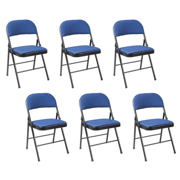 ARIANA HOMEWARE Folding Chairs Padded Fabric Seat - Heavy Duty Metal Frame - Multi-Purpose Foldable Backrest Chair - Easy Fold & Store Cushioned Seats (Blue, 6 x Chair)