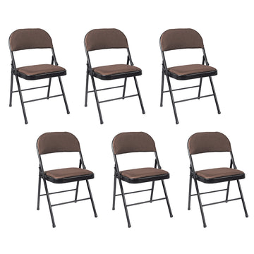 ARIANA HOMEWARE Folding Chairs Padded Fabric Seat - Heavy Duty Metal Frame - Multi-Purpose Foldable Backrest Chair - Easy Fold & Store Cushioned Seats (Chocolate, 6 x Chair)