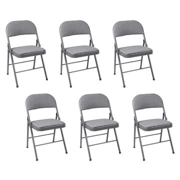 ARIANA HOMEWARE Folding Chairs Padded Fabric Seat - Heavy Duty Metal Frame - Multi-Purpose Foldable Backrest Chair - Easy Fold & Store Cushioned Seats (Grey, 6 x Chair)