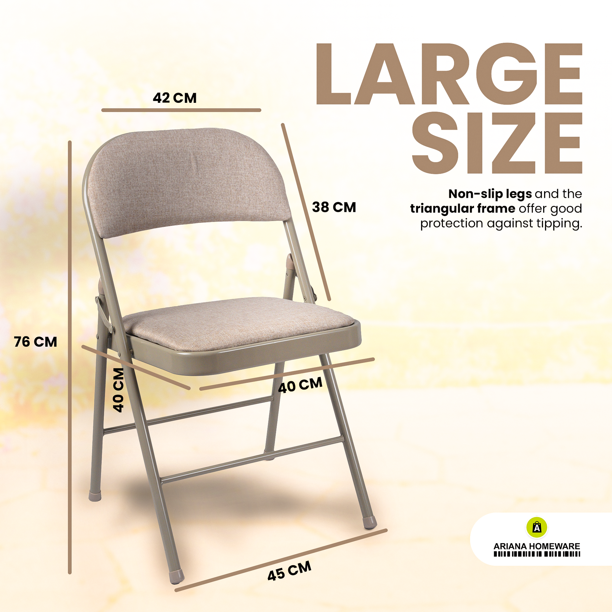 ARIANA HOMEWARE Folding Chairs Padded Fabric Seat Heavy Duty Metal F