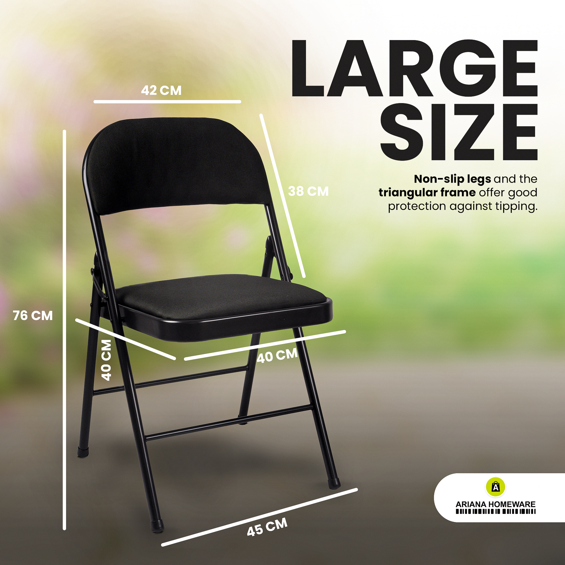 ARIANA HOMEWARE Folding Chairs Padded Fabric Seat Heavy Duty Metal F